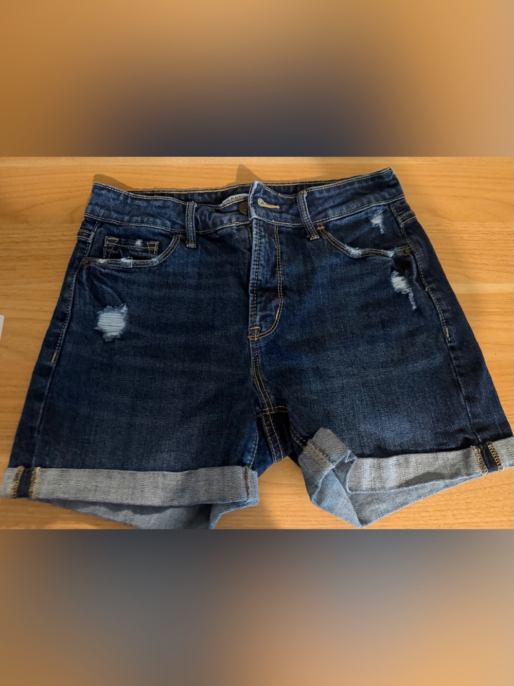 Old Navy High Rise Secret-Slim Pockets Denim Shorts Distressed Cuffed Women’s S2
